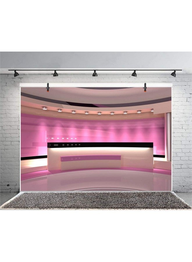 7X5Ft News Broadcast Hall Backdrop Recetation Desk Modern Office Interior Front Table Tv Show Neon Light Photo Background Business Study Decor Adults Portrait Studio Prop Vinyl Wallpaper