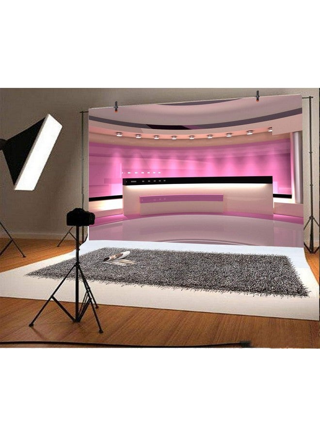 7X5Ft News Broadcast Hall Backdrop Recetation Desk Modern Office Interior Front Table Tv Show Neon Light Photo Background Business Study Decor Adults Portrait Studio Prop Vinyl Wallpaper