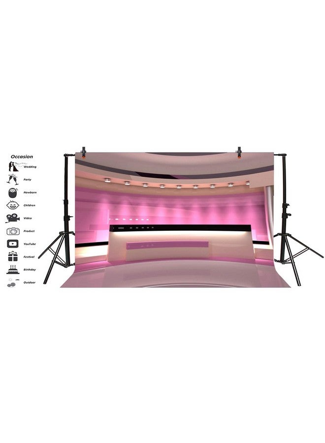 7X5Ft News Broadcast Hall Backdrop Recetation Desk Modern Office Interior Front Table Tv Show Neon Light Photo Background Business Study Decor Adults Portrait Studio Prop Vinyl Wallpaper