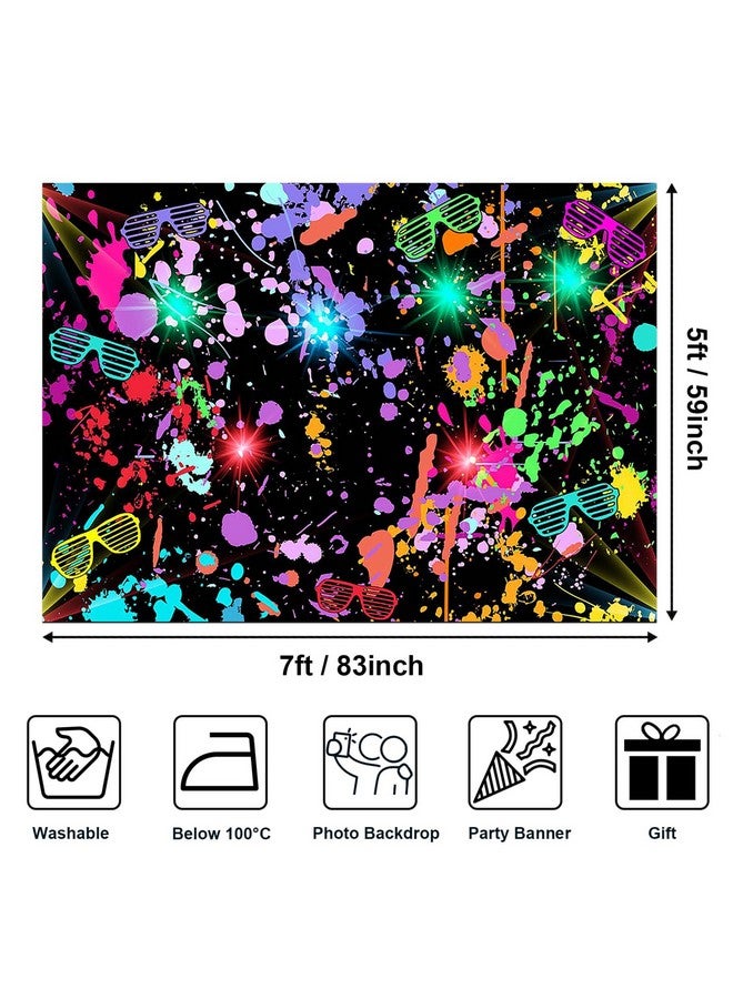 Neon Glow In The Dark Backdrop Paint Splatter Graffiti Glow Party 80S 90S Themed Birthday Background Colorful Neon Party Birthday Backdrops Photo Studio Props (7X5)