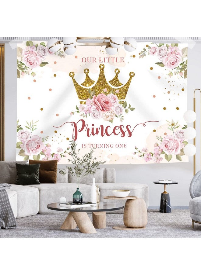 Little Princess Backdrop 1St Birthday Party Decorations For Girls Pink Flowers Banner Gold Crown Glitter Happy First Birthday Photography Background Cake Table Decor Photo Booth Props 7X5Ft