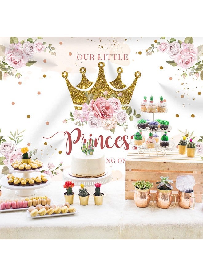 Little Princess Backdrop 1St Birthday Party Decorations For Girls Pink Flowers Banner Gold Crown Glitter Happy First Birthday Photography Background Cake Table Decor Photo Booth Props 7X5Ft