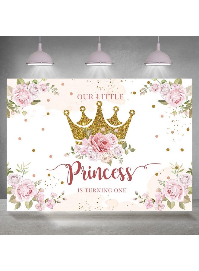 Little Princess Backdrop 1St Birthday Party Decorations For Girls Pink Flowers Banner Gold Crown Glitter Happy First Birthday Photography Background Cake Table Decor Photo Booth Props 7X5Ft