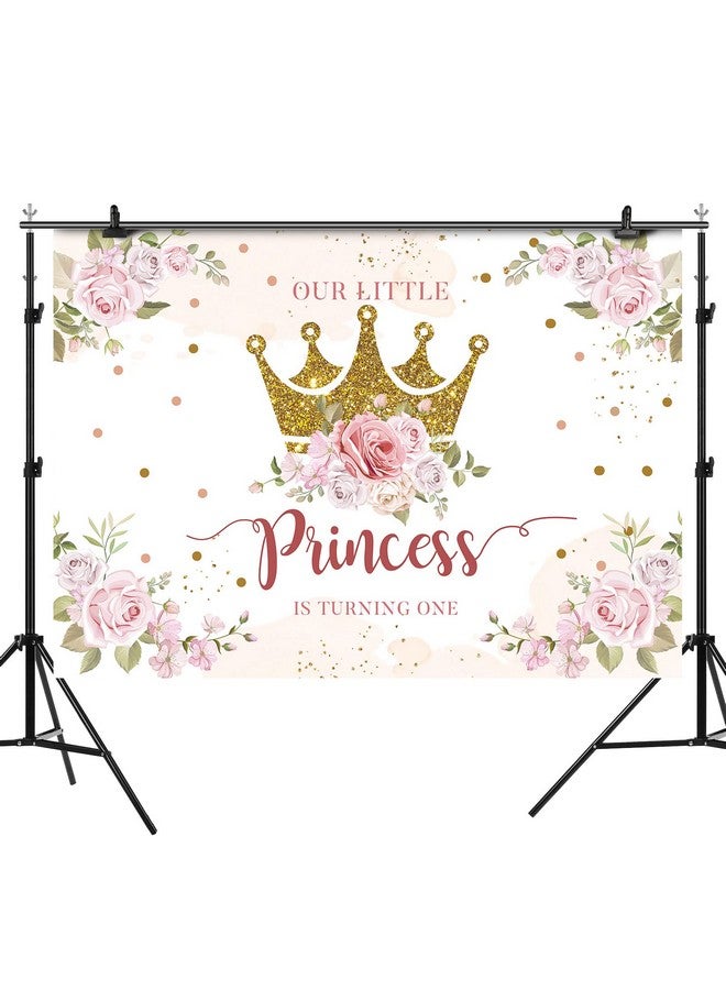 Little Princess Backdrop 1St Birthday Party Decorations For Girls Pink Flowers Banner Gold Crown Glitter Happy First Birthday Photography Background Cake Table Decor Photo Booth Props 7X5Ft