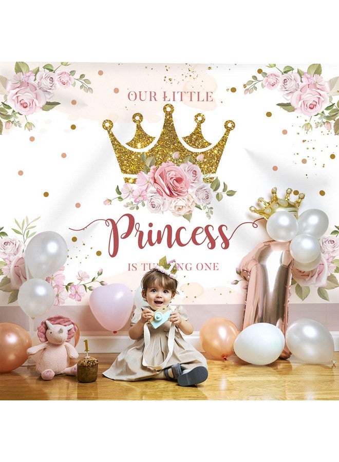 Little Princess Backdrop 1St Birthday Party Decorations For Girls Pink Flowers Banner Gold Crown Glitter Happy First Birthday Photography Background Cake Table Decor Photo Booth Props 7X5Ft