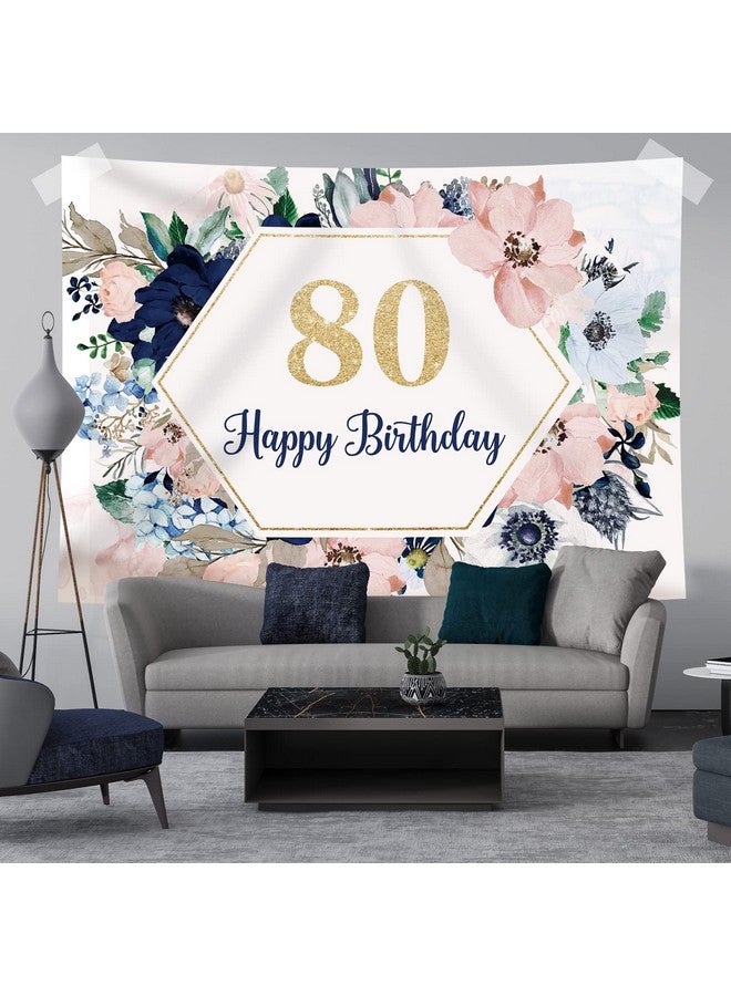 Happy 80Th Birthday Backdrop For Party Flowers Leaves 80 Birthday Backdrops Floral Birthday Party Decorations Woman Birthday Party Banner Photography Background Photo Booth Props 7X5Ft