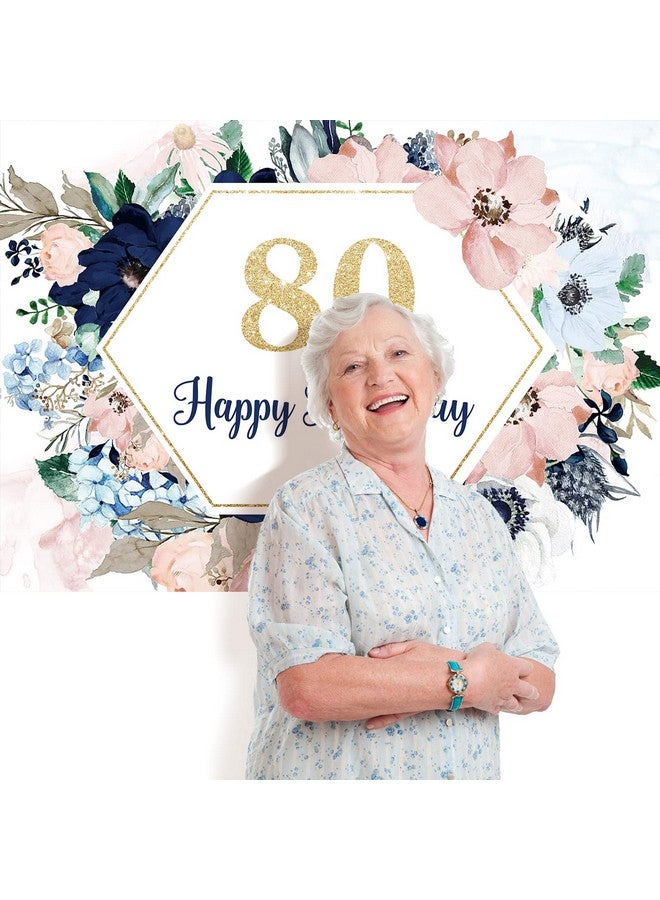 Happy 80Th Birthday Backdrop For Party Flowers Leaves 80 Birthday Backdrops Floral Birthday Party Decorations Woman Birthday Party Banner Photography Background Photo Booth Props 7X5Ft