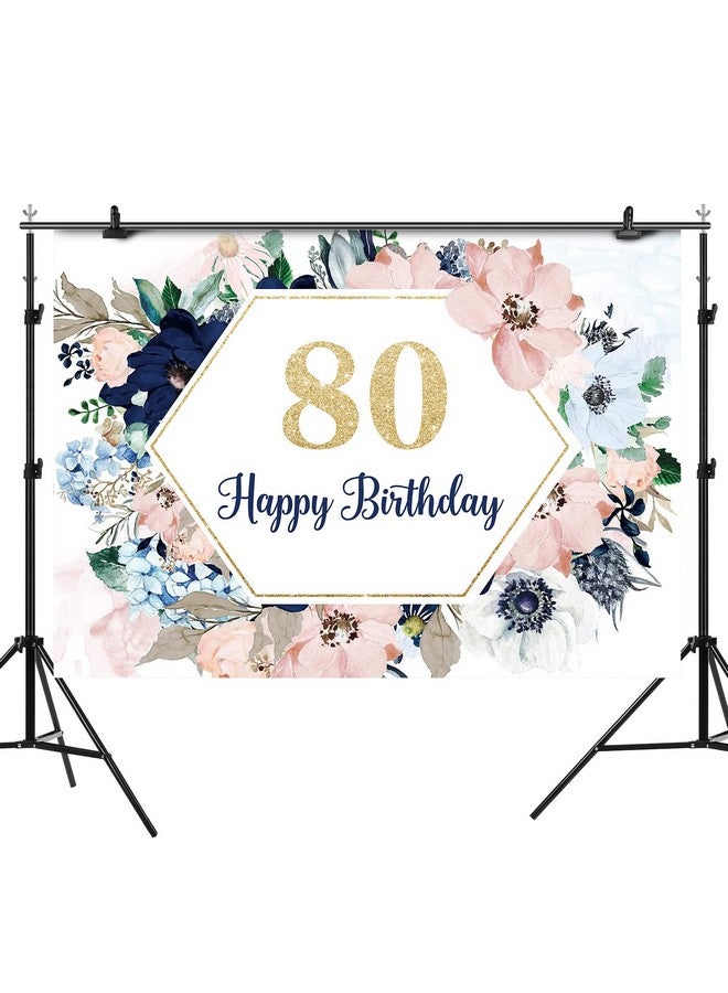 Happy 80Th Birthday Backdrop For Party Flowers Leaves 80 Birthday Backdrops Floral Birthday Party Decorations Woman Birthday Party Banner Photography Background Photo Booth Props 7X5Ft