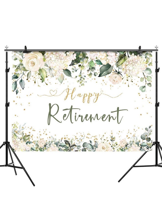 Happy Retirement Backdrop White Flowers Green Leaves Photography Background Retirement Party Decorations Glitter Gold Retirement Party Decorations Supplies For Women Photo Booth Props 7X5Ft