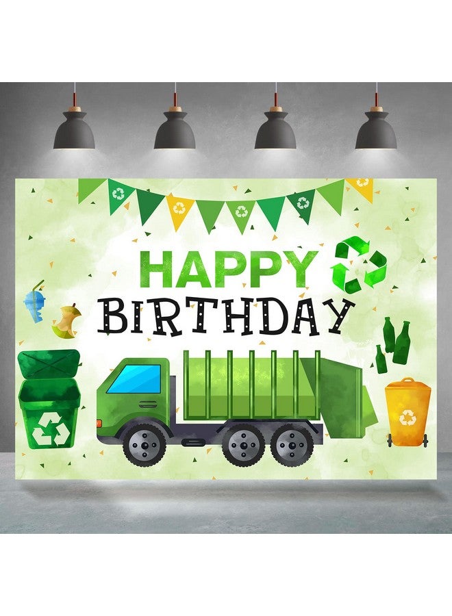 Garbage Truck Happy Birthday Backdrop Boy Bang Boom Crash Dump Everything Celebrate Birthday Photography Green And Blue Background Birthday Party Decorations Supplies Photo Booth Props 7X5Ft