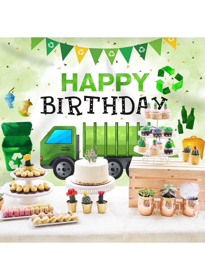 Garbage Truck Happy Birthday Backdrop Boy Bang Boom Crash Dump Everything Celebrate Birthday Photography Green And Blue Background Birthday Party Decorations Supplies Photo Booth Props 7X5Ft