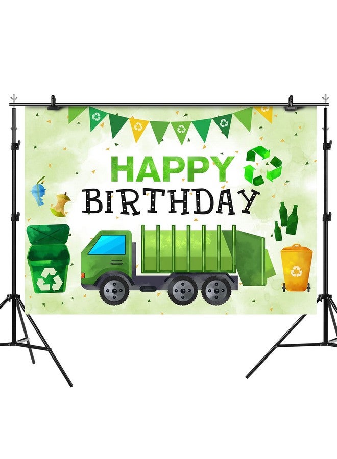 Garbage Truck Happy Birthday Backdrop Boy Bang Boom Crash Dump Everything Celebrate Birthday Photography Green And Blue Background Birthday Party Decorations Supplies Photo Booth Props 7X5Ft