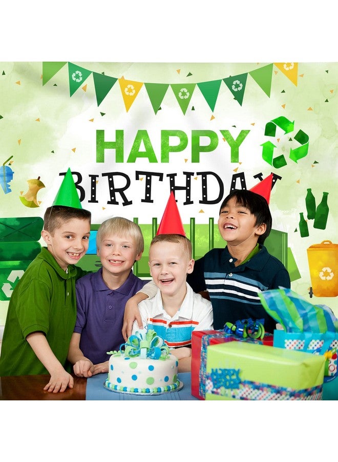 Garbage Truck Happy Birthday Backdrop Boy Bang Boom Crash Dump Everything Celebrate Birthday Photography Green And Blue Background Birthday Party Decorations Supplies Photo Booth Props 7X5Ft