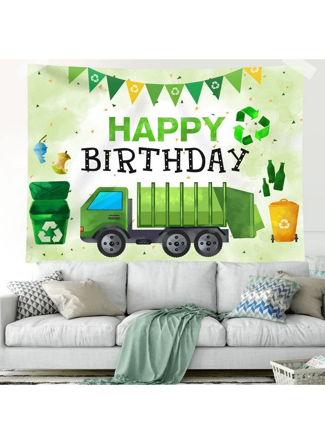 Garbage Truck Happy Birthday Backdrop Boy Bang Boom Crash Dump Everything Celebrate Birthday Photography Green And Blue Background Birthday Party Decorations Supplies Photo Booth Props 7X5Ft