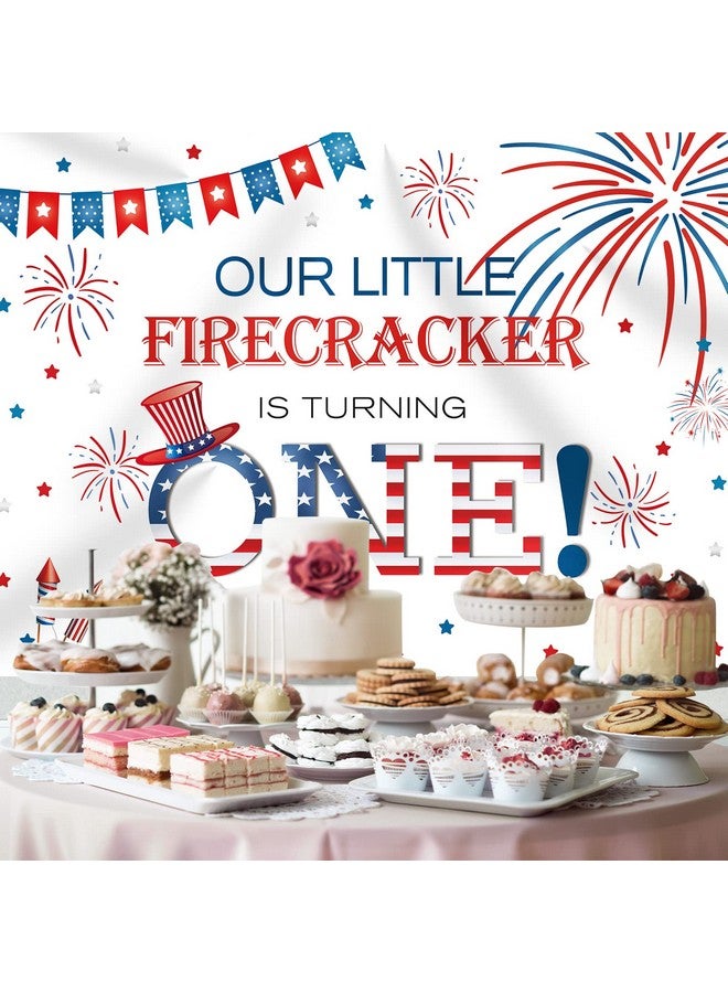 1St Birthday Party Backdrop 4Th Of July Independence Day Kids National Photography Background First Birthday Little Firecracker Is Turning One Fireworks Banner Decor Photo Booth Props 7X5Ft