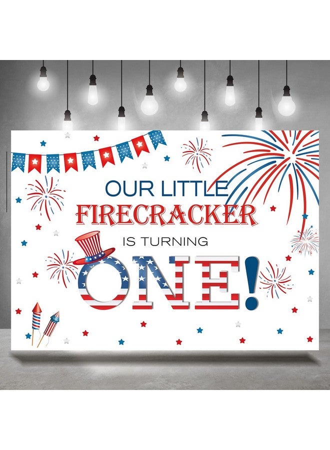 1St Birthday Party Backdrop 4Th Of July Independence Day Kids National Photography Background First Birthday Little Firecracker Is Turning One Fireworks Banner Decor Photo Booth Props 7X5Ft