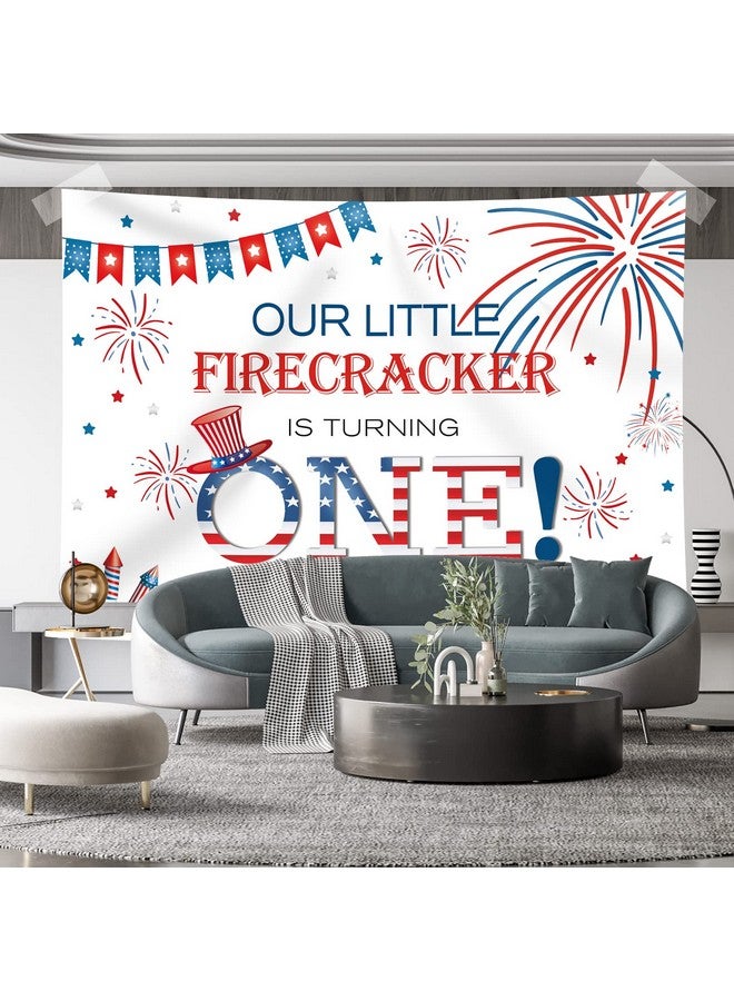 1St Birthday Party Backdrop 4Th Of July Independence Day Kids National Photography Background First Birthday Little Firecracker Is Turning One Fireworks Banner Decor Photo Booth Props 7X5Ft