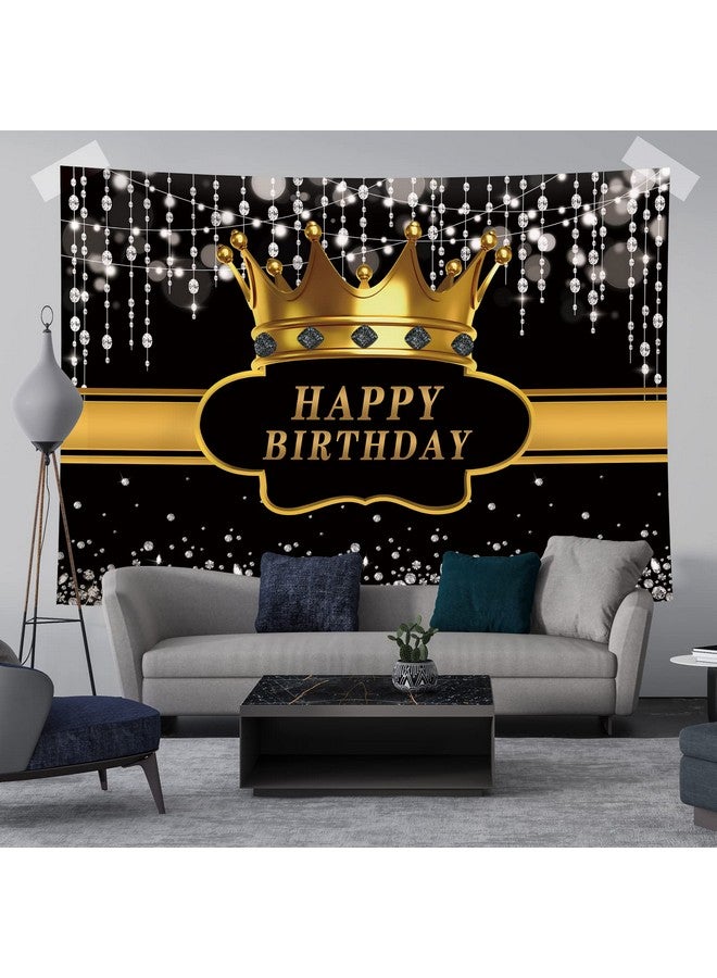 Black And Gold Happy Birthday Backdrop Silver Bokeh Dots Dimonds Crown Royal Golden Photography Background For Man Women Prince King Birthday Party Banner Decoration Studio Photo Props 7X5Ft