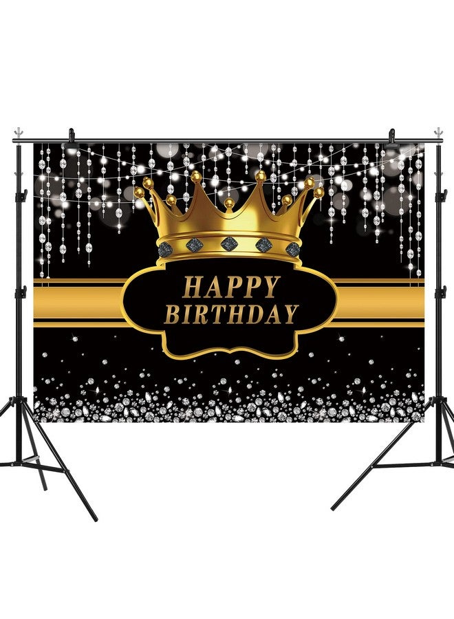 Black And Gold Happy Birthday Backdrop Silver Bokeh Dots Dimonds Crown Royal Golden Photography Background For Man Women Prince King Birthday Party Banner Decoration Studio Photo Props 7X5Ft