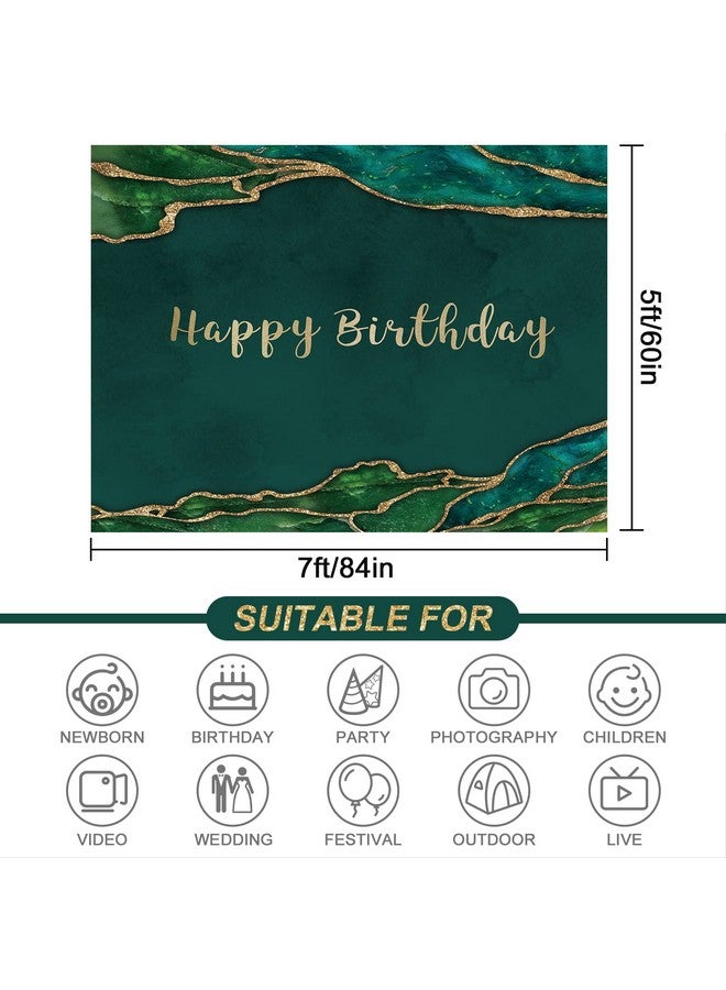 Happy Birthday Backdrop Emerald Green And Gold Glitter Photography Background Birthday Party Banner For Women Man Cake Table Decor Favors Portrait Photo Studio Photobooth Props Supplies 7X5Ft