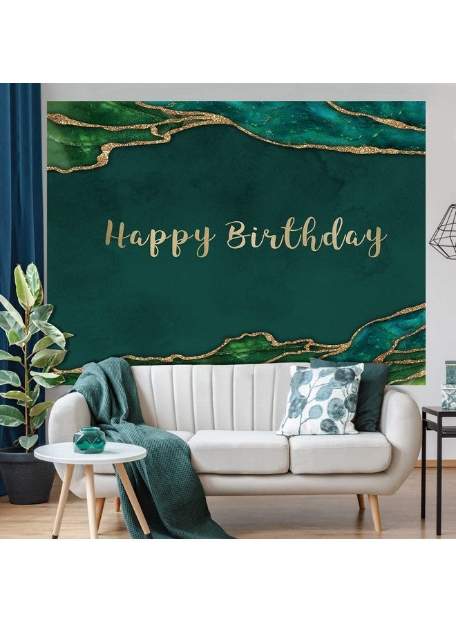 Happy Birthday Backdrop Emerald Green And Gold Glitter Photography Background Birthday Party Banner For Women Man Cake Table Decor Favors Portrait Photo Studio Photobooth Props Supplies 7X5Ft