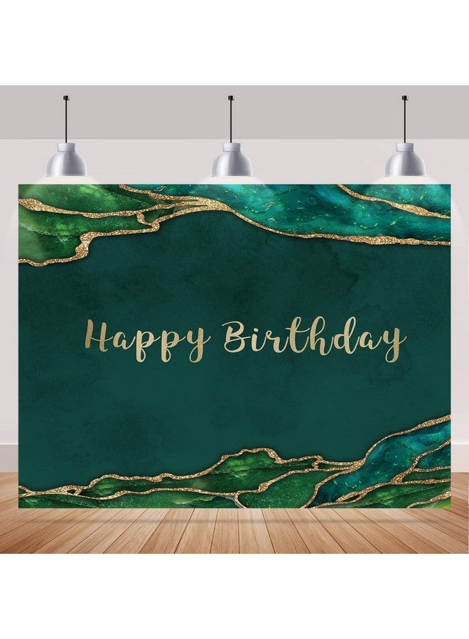 Happy Birthday Backdrop Emerald Green And Gold Glitter Photography Background Birthday Party Banner For Women Man Cake Table Decor Favors Portrait Photo Studio Photobooth Props Supplies 7X5Ft