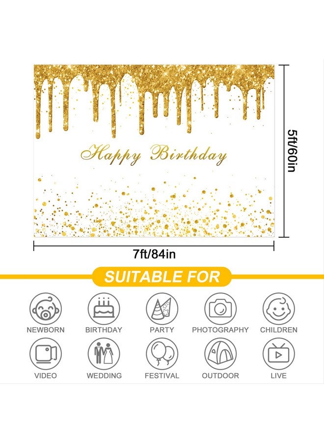 Golden Birthday Party Backdrop For Girls Women Gold And White Bokeh Dots Glitter Photography Background Happy Birthday Party Decorations Supplies Cake Table Banner Photo Booth Props 7X5Ft