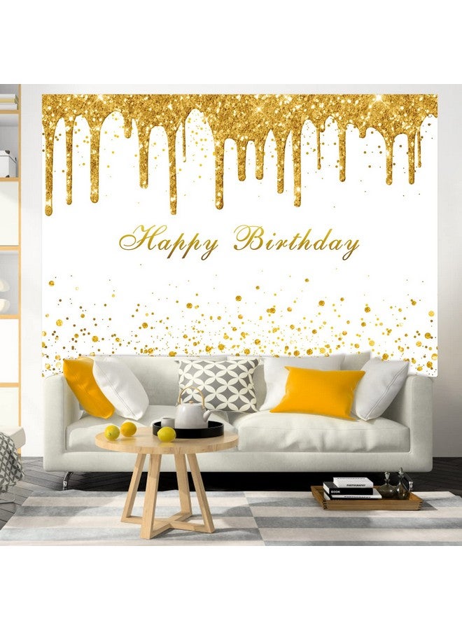 Golden Birthday Party Backdrop For Girls Women Gold And White Bokeh Dots Glitter Photography Background Happy Birthday Party Decorations Supplies Cake Table Banner Photo Booth Props 7X5Ft