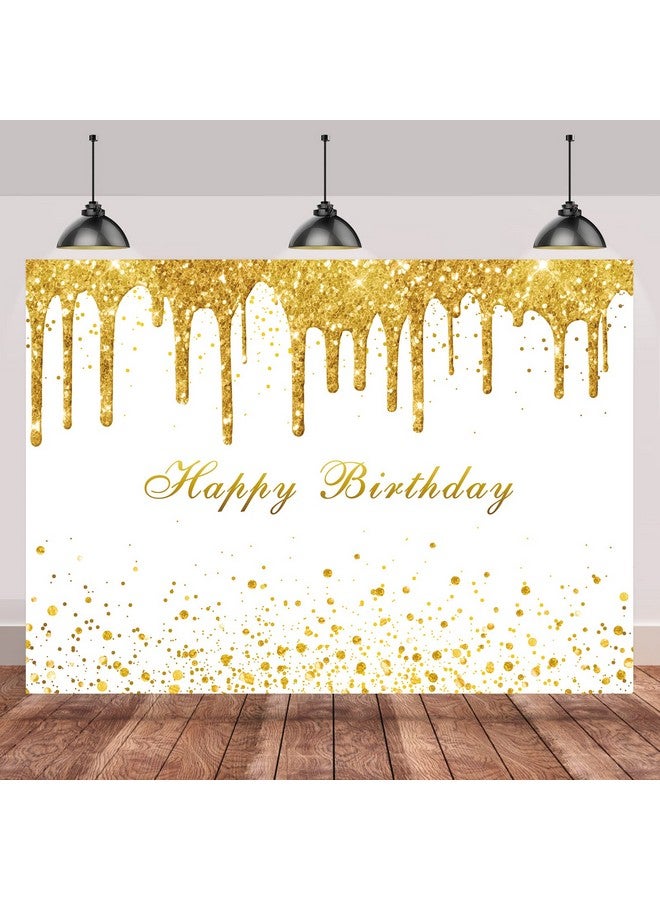 Golden Birthday Party Backdrop For Girls Women Gold And White Bokeh Dots Glitter Photography Background Happy Birthday Party Decorations Supplies Cake Table Banner Photo Booth Props 7X5Ft