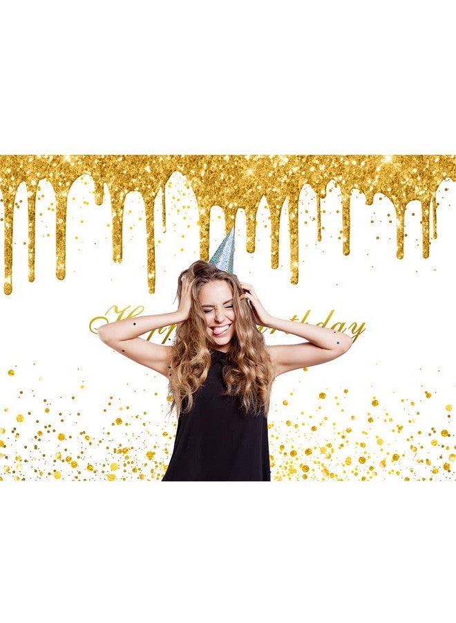 Golden Birthday Party Backdrop For Girls Women Gold And White Bokeh Dots Glitter Photography Background Happy Birthday Party Decorations Supplies Cake Table Banner Photo Booth Props 7X5Ft