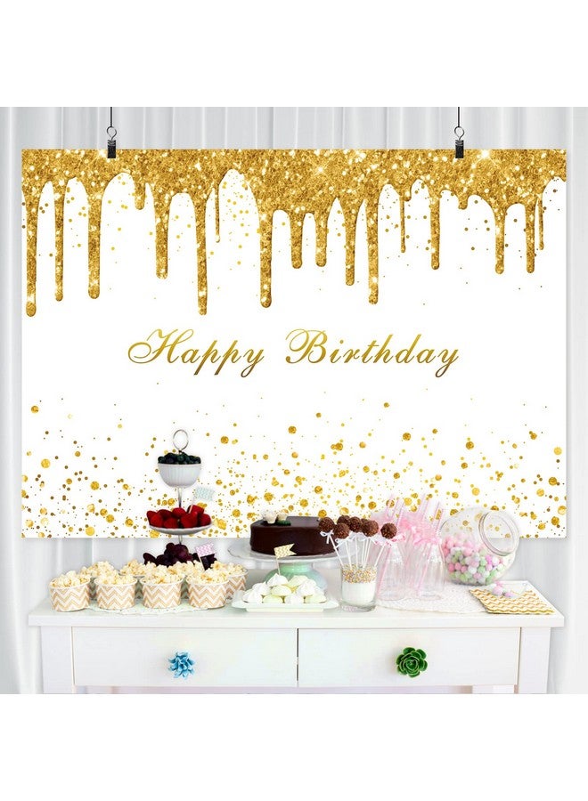 Golden Birthday Party Backdrop For Girls Women Gold And White Bokeh Dots Glitter Photography Background Happy Birthday Party Decorations Supplies Cake Table Banner Photo Booth Props 7X5Ft