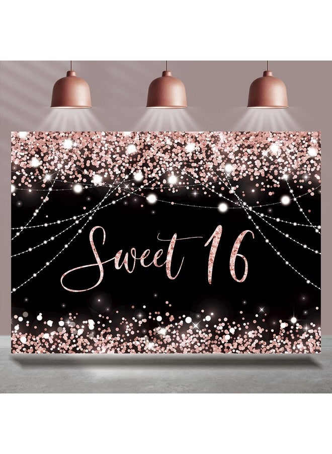 Sweet 16 Party Backdrop Pink And Black Happy 16Th Birthday Background Bokeh Glitter Spots 16Th Birthday Backdrops For Photography Sixteen Girl Decorations Banner Photo Booth Props 7X5Ft