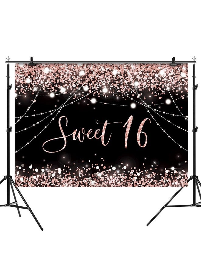 Sweet 16 Party Backdrop Pink And Black Happy 16Th Birthday Background Bokeh Glitter Spots 16Th Birthday Backdrops For Photography Sixteen Girl Decorations Banner Photo Booth Props 7X5Ft