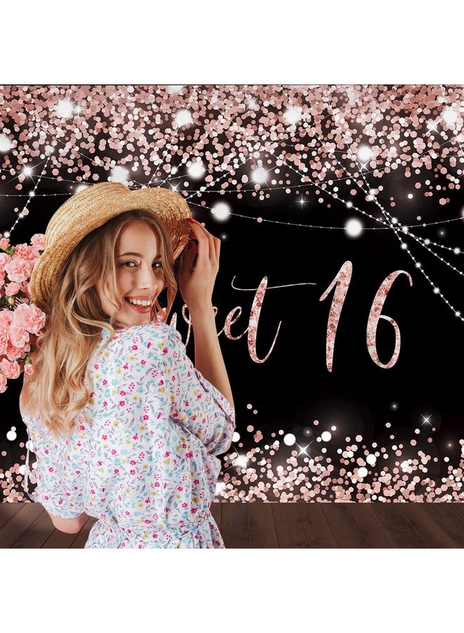 Sweet 16 Party Backdrop Pink And Black Happy 16Th Birthday Background Bokeh Glitter Spots 16Th Birthday Backdrops For Photography Sixteen Girl Decorations Banner Photo Booth Props 7X5Ft