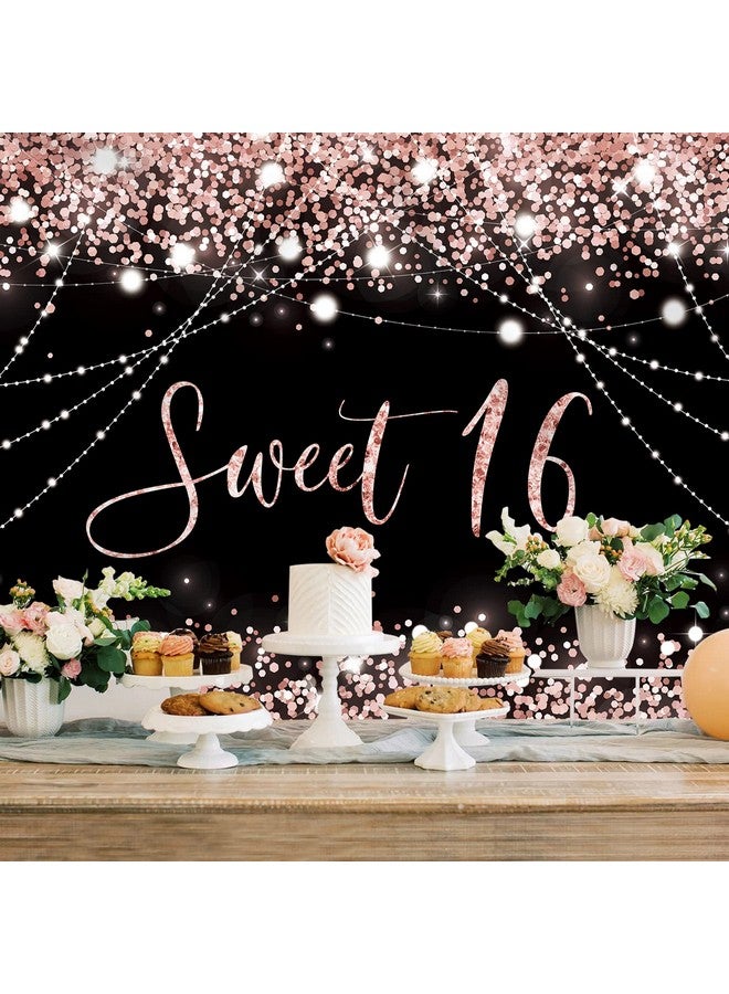 Sweet 16 Party Backdrop Pink And Black Happy 16Th Birthday Background Bokeh Glitter Spots 16Th Birthday Backdrops For Photography Sixteen Girl Decorations Banner Photo Booth Props 7X5Ft