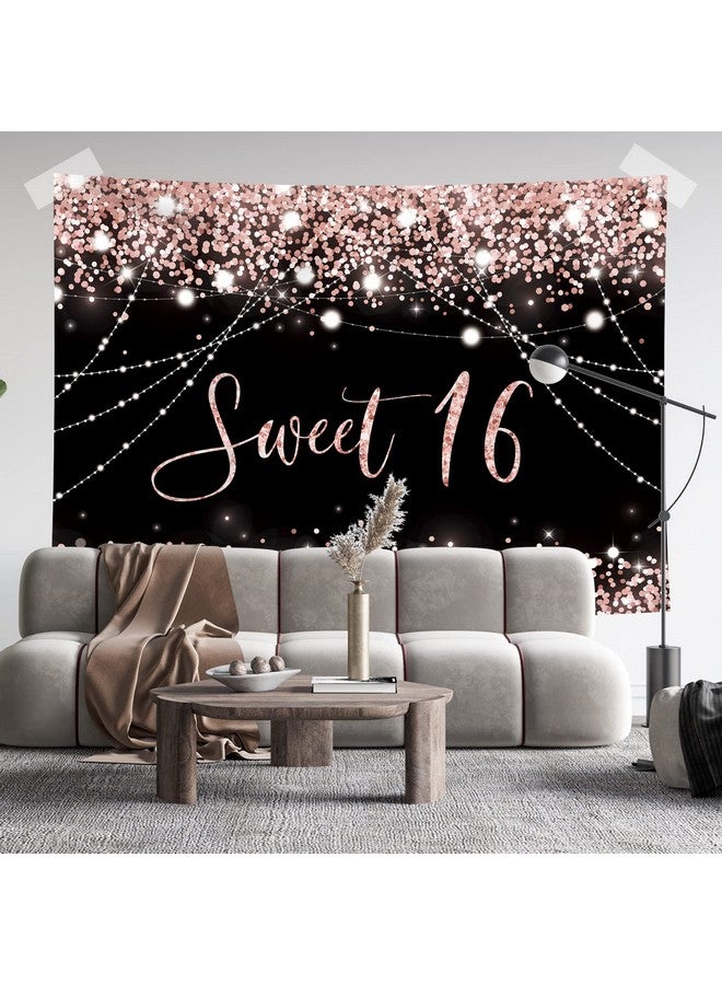 Sweet 16 Party Backdrop Pink And Black Happy 16Th Birthday Background Bokeh Glitter Spots 16Th Birthday Backdrops For Photography Sixteen Girl Decorations Banner Photo Booth Props 7X5Ft