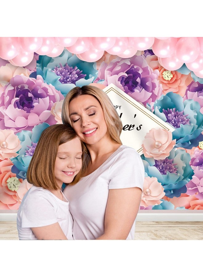 Happy Mother'S Day Backdrop Flowers Photography Background Pink Purple Floral Love You Mom Women Queen'S Day Party Cake Table Banner Decorations Supplies Favors Photo Booth Props 7X5Ft