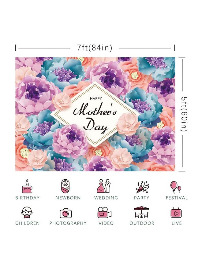 Happy Mother'S Day Backdrop Flowers Photography Background Pink Purple Floral Love You Mom Women Queen'S Day Party Cake Table Banner Decorations Supplies Favors Photo Booth Props 7X5Ft