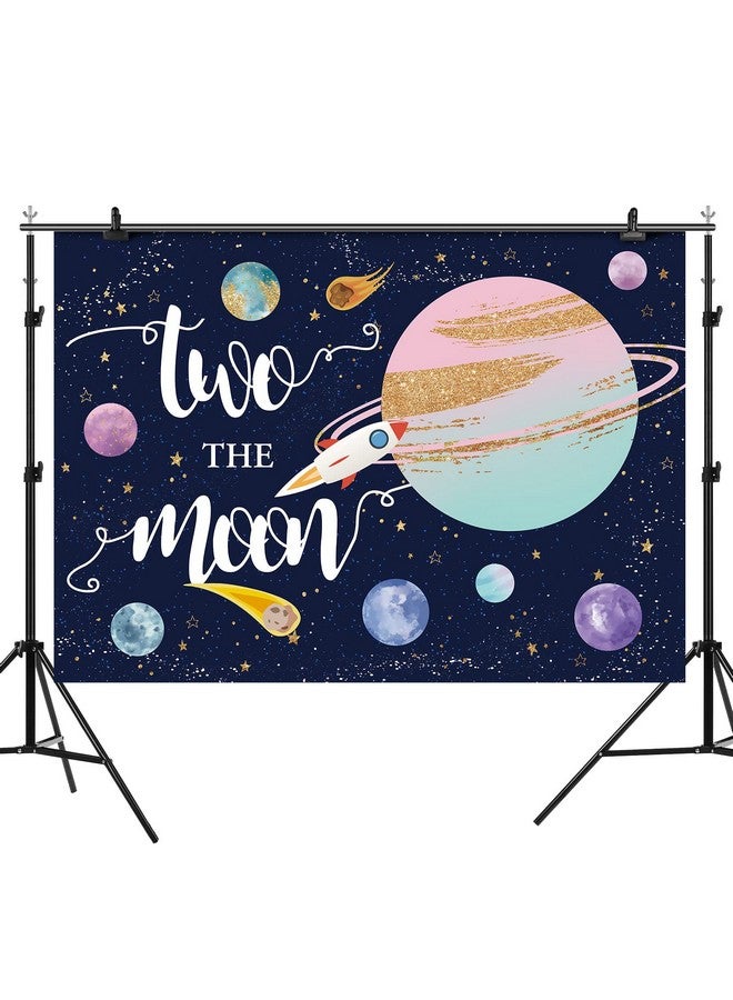 Two The Moon 2Nd Birthday Backdrop For Girl Outer Space Theme Rocket Astronaut Photography Background Night Sky Stars Planet Galaxy Kids Birthday Party Decor Banner Photo Booth Props 7X5Ft