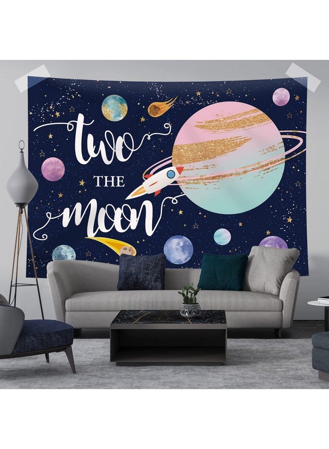 Two The Moon 2Nd Birthday Backdrop For Girl Outer Space Theme Rocket Astronaut Photography Background Night Sky Stars Planet Galaxy Kids Birthday Party Decor Banner Photo Booth Props 7X5Ft