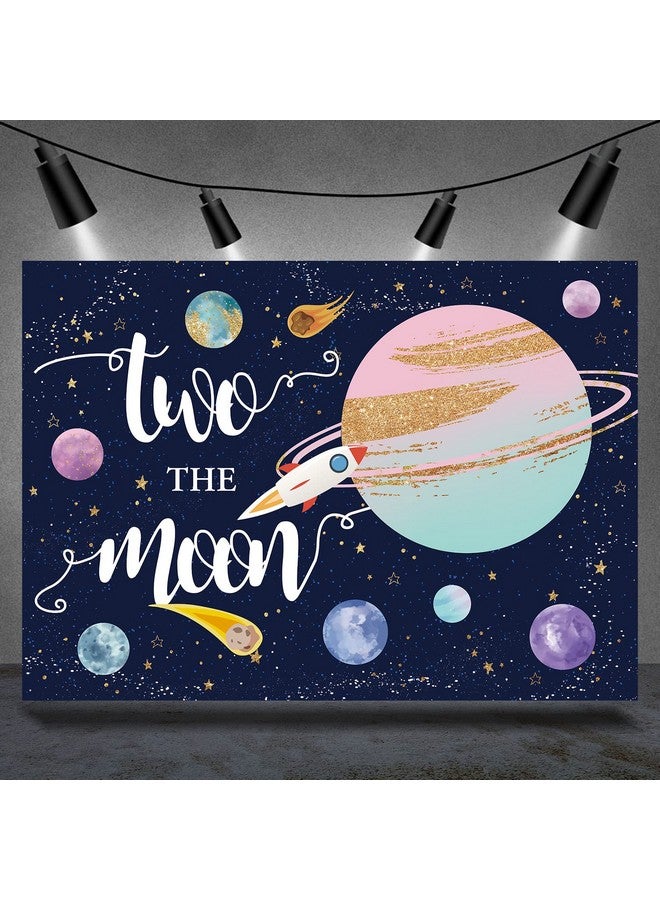 Two The Moon 2Nd Birthday Backdrop For Girl Outer Space Theme Rocket Astronaut Photography Background Night Sky Stars Planet Galaxy Kids Birthday Party Decor Banner Photo Booth Props 7X5Ft