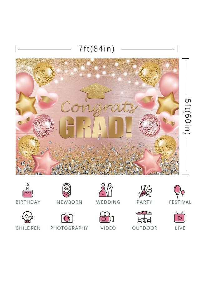 Graduation Backdrop For Photography Pink And Gold Congratulations Congrats Grad Background Class Of 2023 Prom Party Supplies Decorations Banner Photoshoot Photo Studio Props Favors 7X5Ft