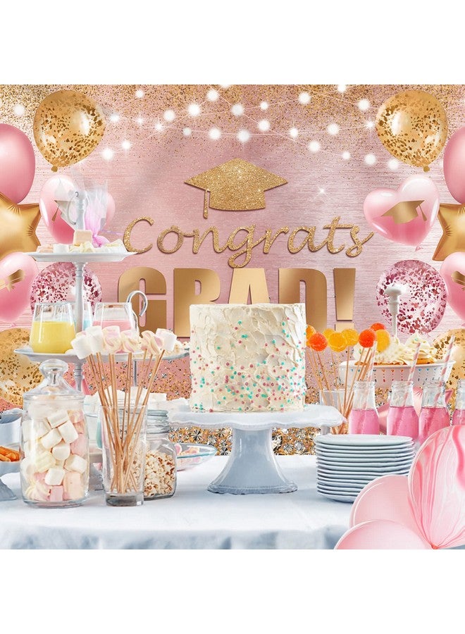 Graduation Backdrop For Photography Pink And Gold Congratulations Congrats Grad Background Class Of 2023 Prom Party Supplies Decorations Banner Photoshoot Photo Studio Props Favors 7X5Ft