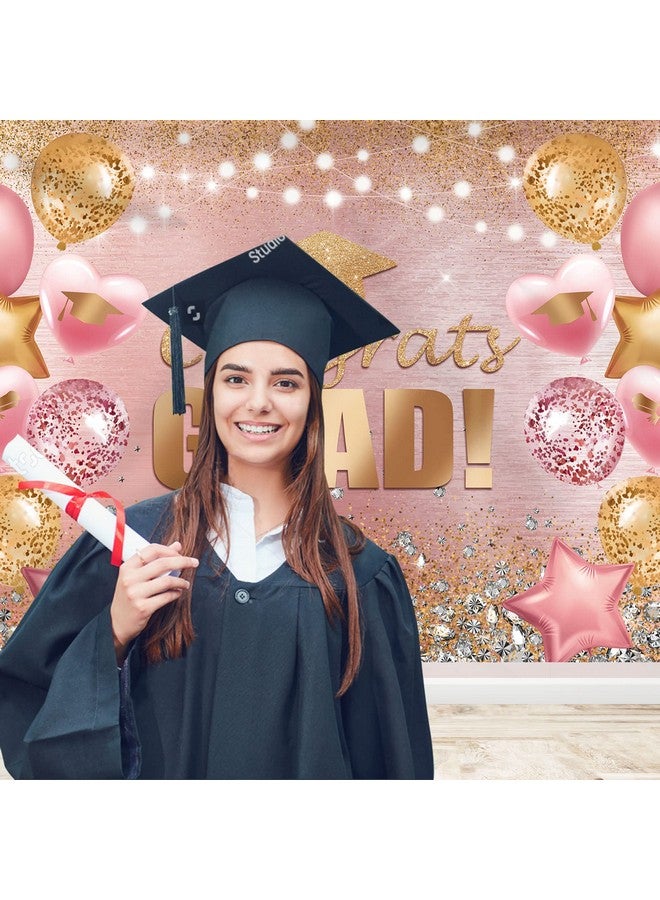 Graduation Backdrop For Photography Pink And Gold Congratulations Congrats Grad Background Class Of 2023 Prom Party Supplies Decorations Banner Photoshoot Photo Studio Props Favors 7X5Ft