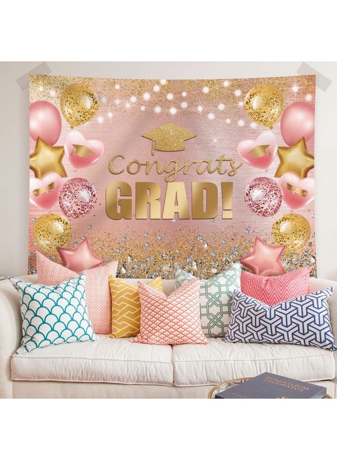 Graduation Backdrop For Photography Pink And Gold Congratulations Congrats Grad Background Class Of 2023 Prom Party Supplies Decorations Banner Photoshoot Photo Studio Props Favors 7X5Ft