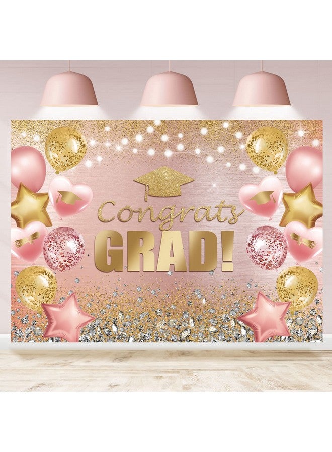 Graduation Backdrop For Photography Pink And Gold Congratulations Congrats Grad Background Class Of 2023 Prom Party Supplies Decorations Banner Photoshoot Photo Studio Props Favors 7X5Ft