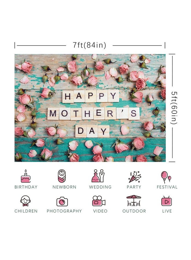 Happy Mother'S Day Backdrop Flowers Wooden Pink Floral Photography Background For Mom Festival Party Banner Decorations Supplies Photo Shoot Party Banner Wallpaper Studio Props 7X5Ft