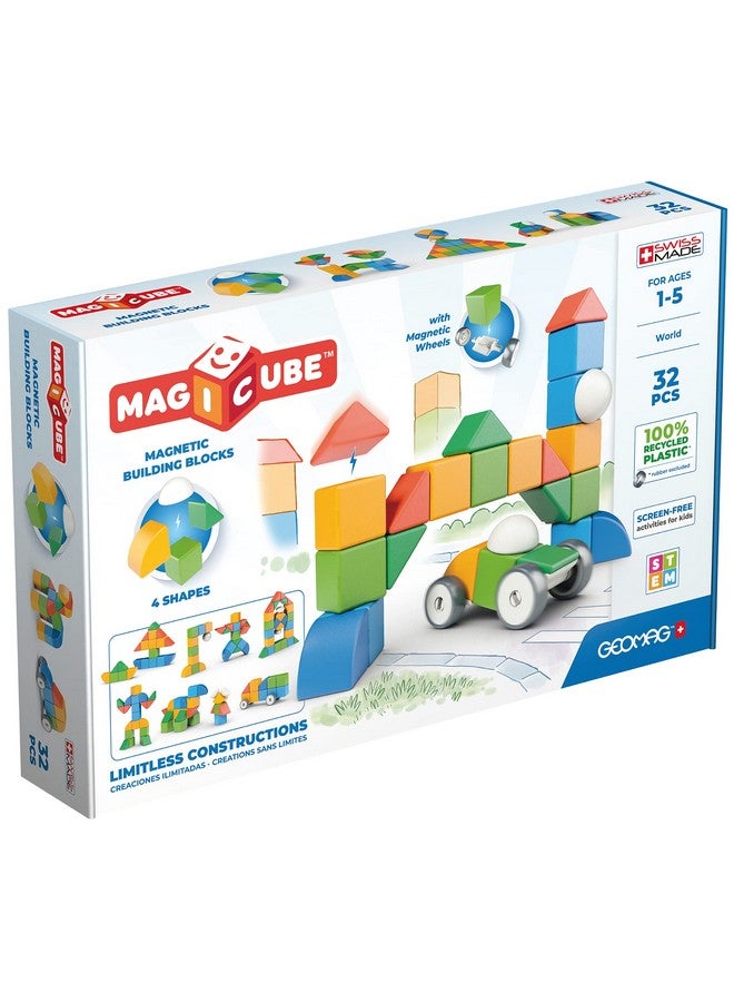 Magnetic Toys ; Magnets For Kids ; 32 Pieces ; Magicube Shapes World Set ; Early Learning Stem Educational Building Blocks ; Recycled Plastic ; Ages 1 5