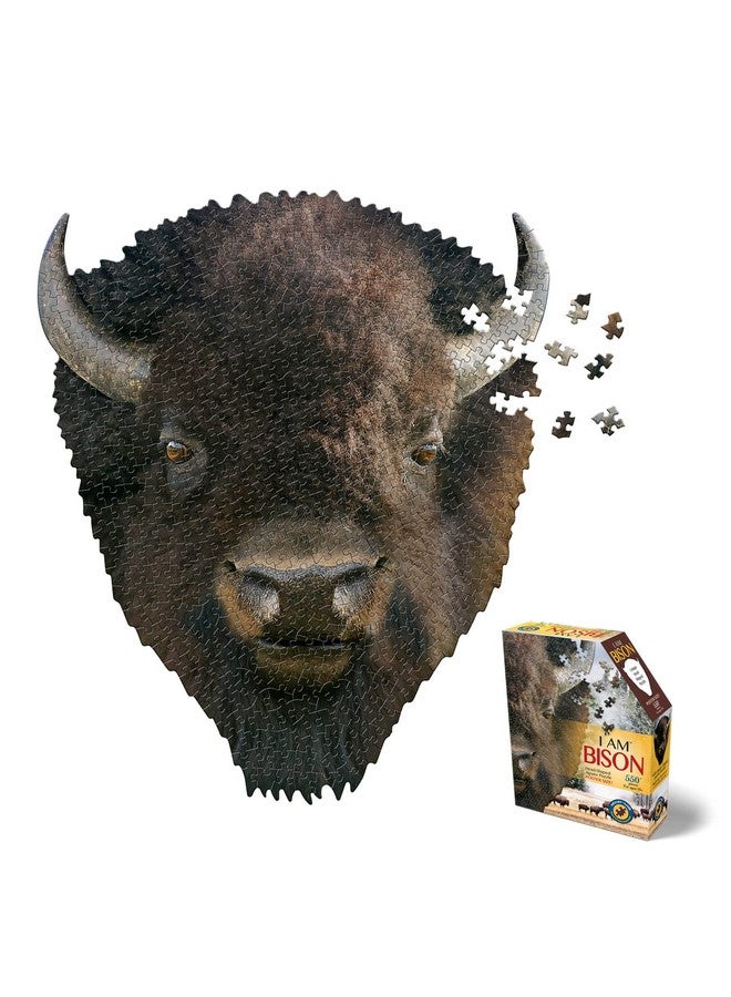 Bison 550 Piece Jigsaw Puzzle For Ages 10 And Up 3011 Unique Animalshaped Border Poster Size Challenging Random Cut Fivesided Box Fits On Bookshelf Includes Educational Fun Facts