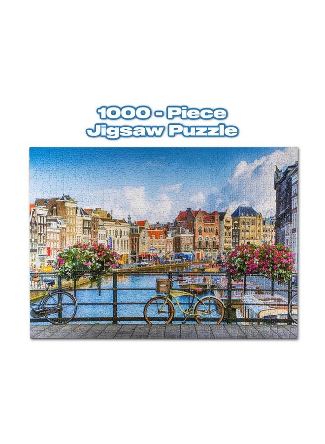 Afternoon In Amsterdam City 1000 Piece Jigsaw Puzzle World Travel Puzzles For Adults And Kids ; Interactive Brain Teaser Educational Toys & Games Quarantine Gifts ; 28 X 20 Inches